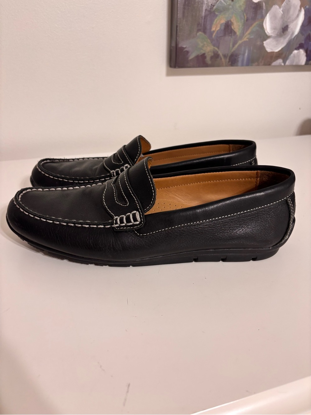 Footjoy men’s 8.5 M Black Leather Driving Shoe Moccasin Slip on Loafer 79065